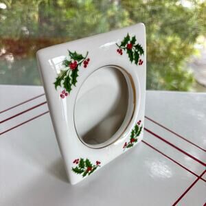 Vintage Japan Ceramic Christmas Holly Picture Frame Gold Trim